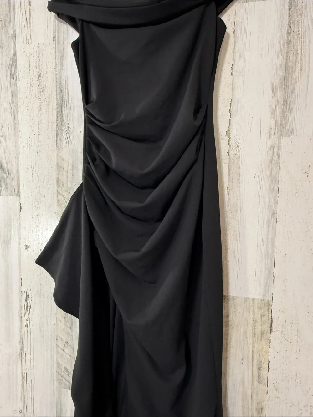Babyboo Sexy Gown One-Shoulder Black Draped Evening Dress High Front Slit